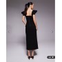 Vesper Petite bengaline square neck ruffle sleeve side split midaxi dress in black