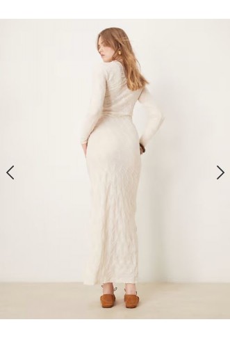 Vila long sleeve high neck textured maxi dress in birch cream