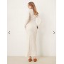Vila long sleeve high neck textured maxi dress in birch cream