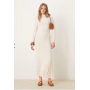Vila long sleeve high neck textured maxi dress in birch cream