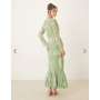 ASOS DESIGN cowl neck maxi dress with godet hem in blurred green print