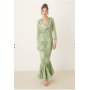 ASOS DESIGN cowl neck maxi dress with godet hem in blurred green print