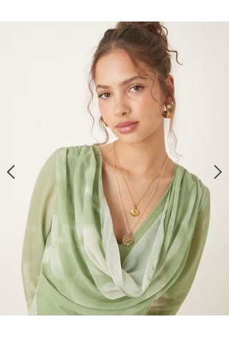 ASOS DESIGN cowl neck maxi dress with godet hem in blurred green print