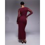 ASOS DESIGN mesh long sleeve midi dress in burgundy
