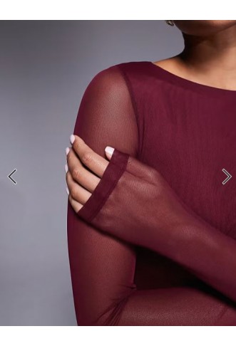 ASOS DESIGN mesh long sleeve midi dress in burgundy