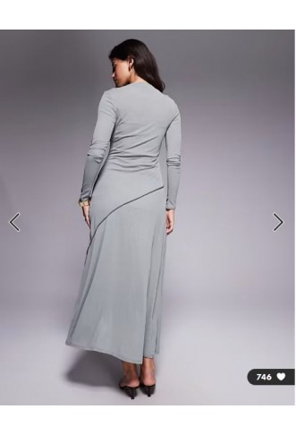 ASOS DESIGN long sleeve drape detail maxi dress in grey