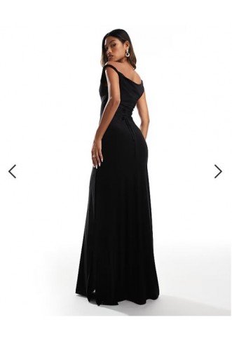 ASOS DESIGN twist shoulder with lace up back maxi dress in black