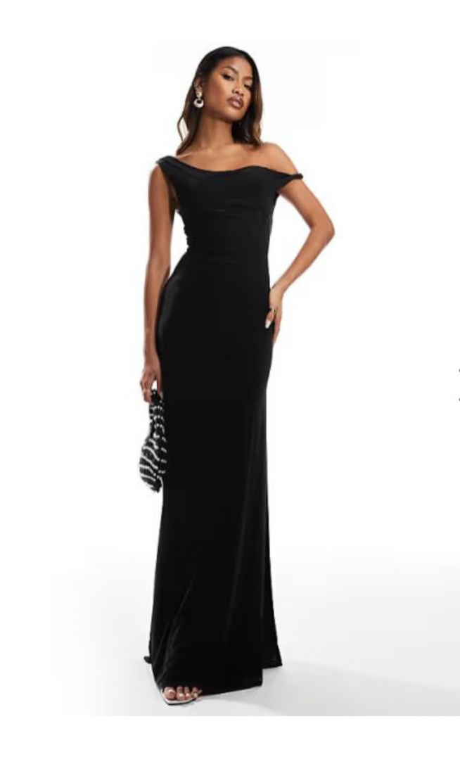 ASOS DESIGN twist shoulder with lace up back maxi dress in black
