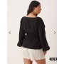 ASOS DESIGN Curve long sleeve smock top with button front in black