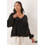 ASOS DESIGN Curve long sleeve smock top with button front in black