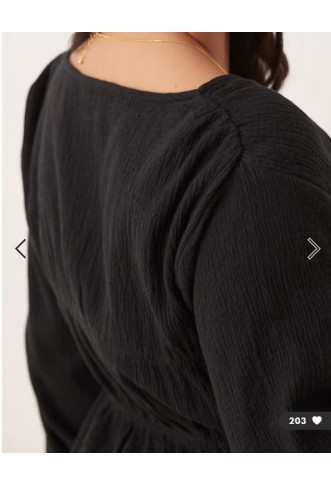 ASOS DESIGN Curve long sleeve smock top with button front in black