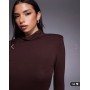 ASOS DESIGN roll neck mini dress with shoulder pad detail in brown