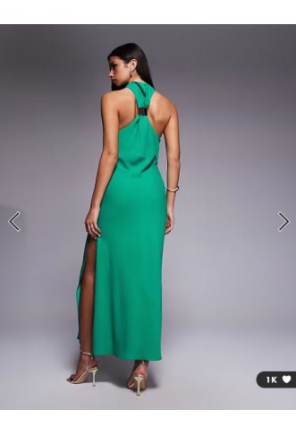 ASOS DESIGN twist neck midi dress with hardware trim in green