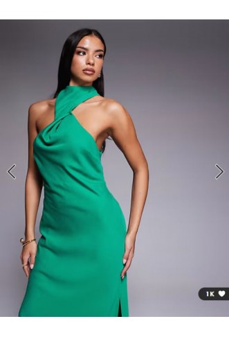 ASOS DESIGN twist neck midi dress with hardware trim in green