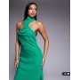 ASOS DESIGN twist neck midi dress with hardware trim in green