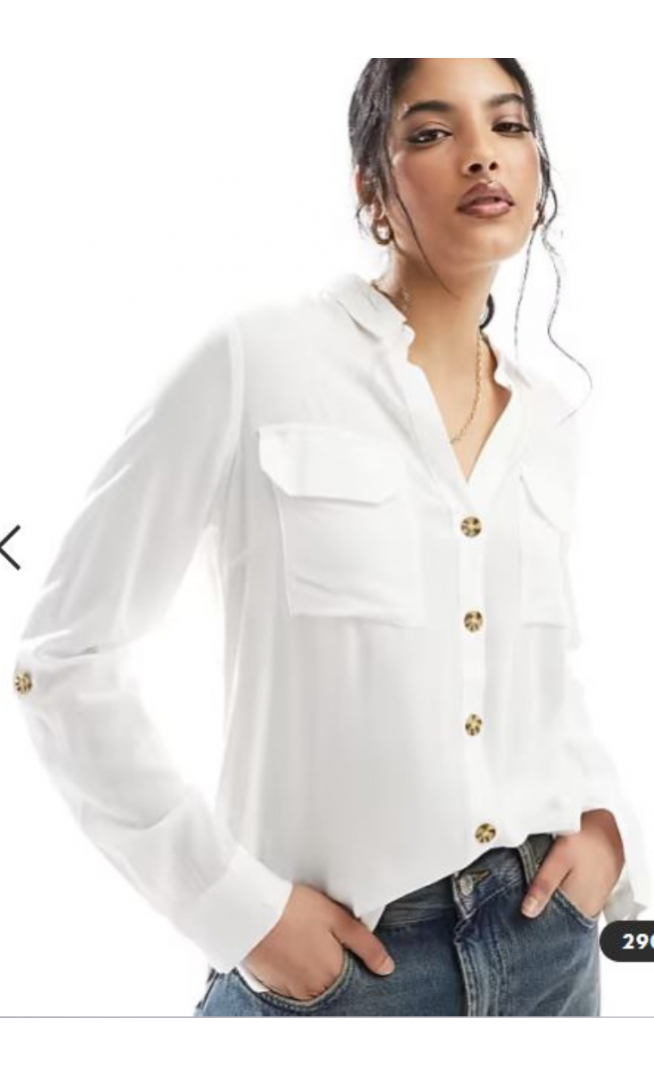 Vero Moda button down shirt with pocket detail in white
