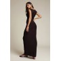 Exclusive Double Sculpted Slinky Sleeveless Asymmetric Neck Ruched Bodycon Maxi Dress in Chocolate