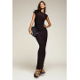 Exclusive Double Sculpted Slinky Sleeveless Asymmetric Neck Ruched Bodycon Maxi Dress in Chocolate