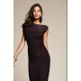 Exclusive Double Sculpted Slinky Sleeveless Asymmetric Neck Ruched Bodycon Maxi Dress in Chocolate