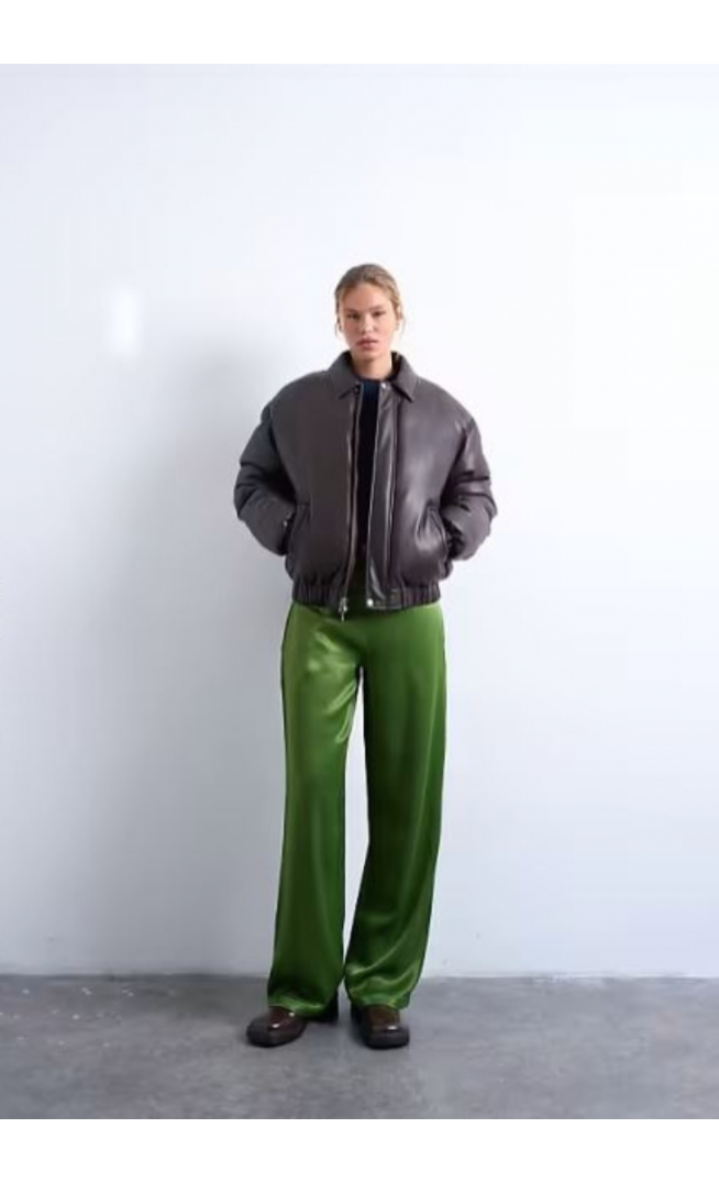 Topshop low rise satin trouser in green