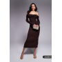 ASOS DESIGN off shoulder twist midi dress with long sleeves in chocolate