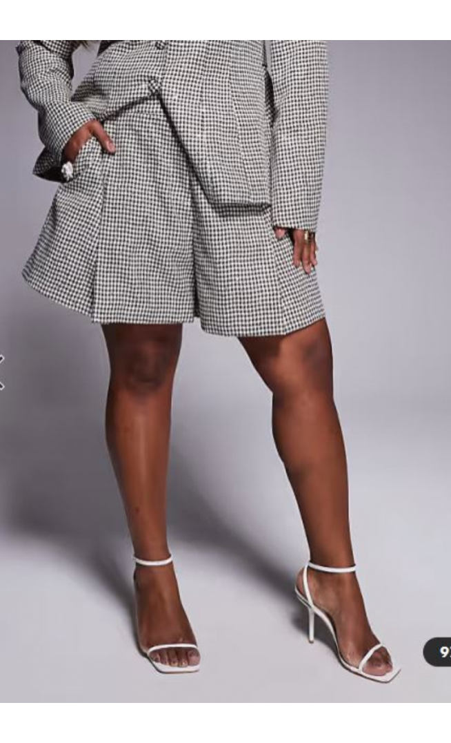 ASOS LUXE Curve co-ord houndstooth flippy short in brown sequin