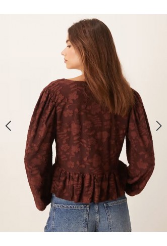 Miss Selfridge lace puff sleeve tie front top