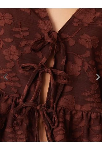 Miss Selfridge lace puff sleeve tie front top