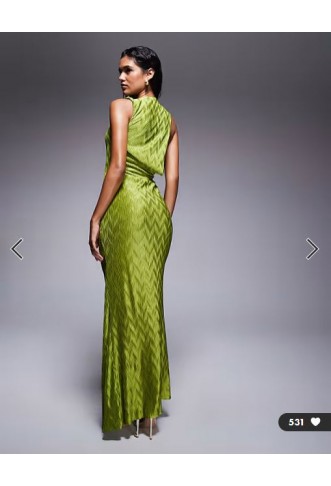 ASOS DESIGN sleeveless draped and cut out with trim detail maxi dress in green