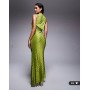 ASOS DESIGN sleeveless draped and cut out with trim detail maxi dress in green