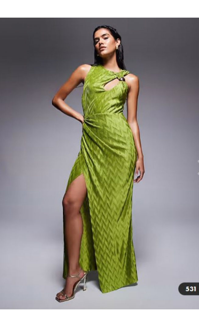 ASOS DESIGN sleeveless draped and cut out with trim detail maxi dress in green