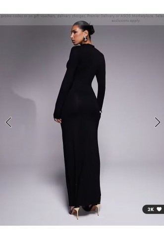 ASOS DESIGN high neck long sleeve with ruching maxi dress in black