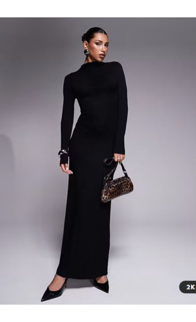 ASOS DESIGN high neck long sleeve with ruching maxi dress in black