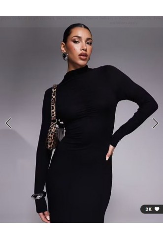 ASOS DESIGN high neck long sleeve with ruching maxi dress in black