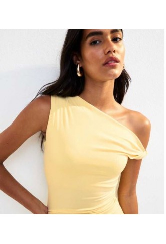 New Look Light Yellow Twist Shoulder Maxi Dress