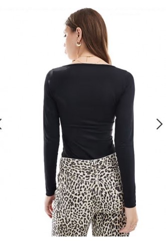 Threadbare super stretch long sleeve bodysuit in black