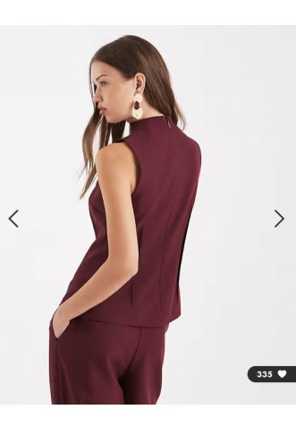 ASOS DESIGN tailored high neck top co-ord in dark cherry