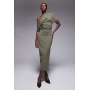 ASOS DESIGN pleated shoulder pencil midi dress in khaki