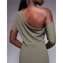 ASOS DESIGN pleated shoulder pencil midi dress in khaki