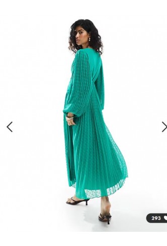 ASOS DESIGN pleated dobby chiffon wrap button detail maxi dress in bright green