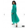 ASOS DESIGN pleated dobby chiffon wrap button detail maxi dress in bright green