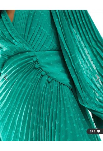 ASOS DESIGN pleated dobby chiffon wrap button detail maxi dress in bright green