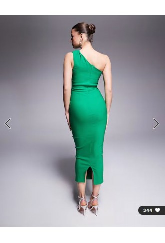 Vesper bengaline one shoulder strap bodycon midaxi dress in emerald
