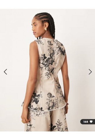 ASOS DESIGN peplum top co-ord in taupe floral print
