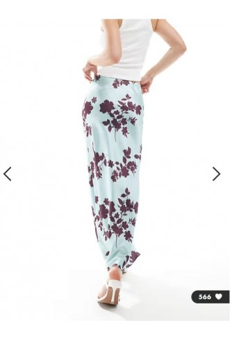 New Look floral satin midi skirt in blue
