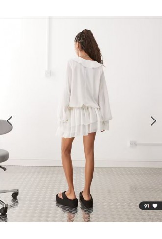Monki ruffle mini dress in white