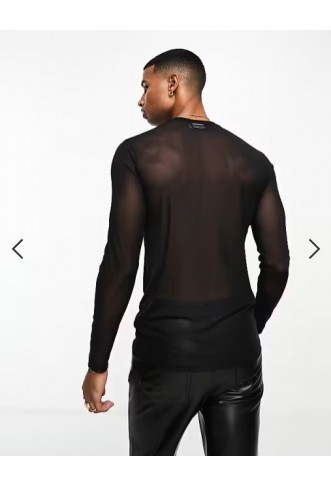 ASOS DESIGN muscle fit long sleeve black mesh