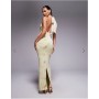 ASOS DESIGN mesh twist bust detail halter maxi with tie back neck in floral print
