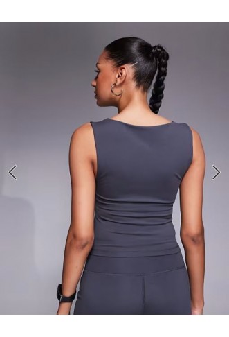 Icon soft touch boat neck tank with inner bra in iron grey
