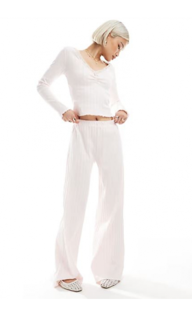 Miss Selfridge pointelle wide leg trouser co ord in pink